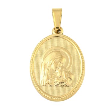 Médaille en acier inoxydable de couleur dorée, H. 2.1 cm. Existe avec différents Saints