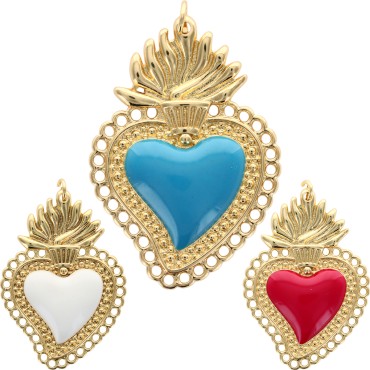 Pendentif de EX-VOTO en laiton doré supérieur, H. 4 cm, avec cœur émaillé.