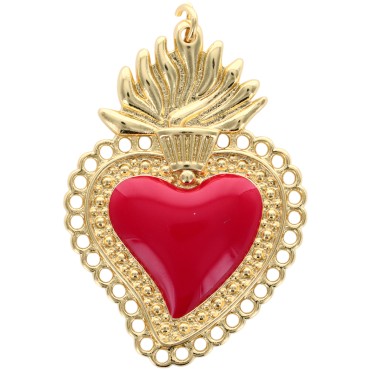 Pendentif de EX-VOTO en laiton doré supérieur, H. 4 cm, avec cœur émaillé.