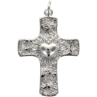 Croix de cou en laiton de couleur argent-eacute-e avec l EX-VOTO au centre- H- 2-7 cm-