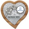 Plaque auto en bois d’olivier forme coeur avec rose- H 4 x 4 cm- Différents Saints-