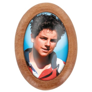 Plaque auto en bois d olivier forme ovale H. 4 x 3 cm avec resine de