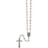 Chapelet sur chaîne, grains facettés en semi-cristal rose Ø 7 mm, croix avec Christ, longueur au cœur 37 cm