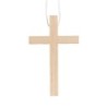 Croix d aube en bois clair 10 cm avec cordon blanc 60 cm.