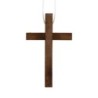 Croix d aube en bois foncé 10 cm avec cordon blanc 60 cm.