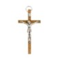 Crucifix bois clair avec Christ métal couleur argentée - H. 8 cm.